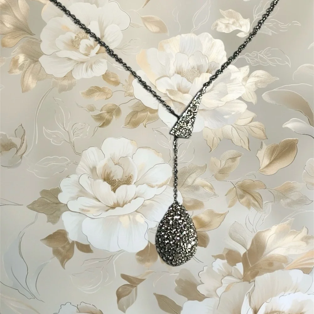 Alexis Bittar Silver Lariat Necklace with Pavé Crystals on both sides. NWOT - Picture 1 of 2